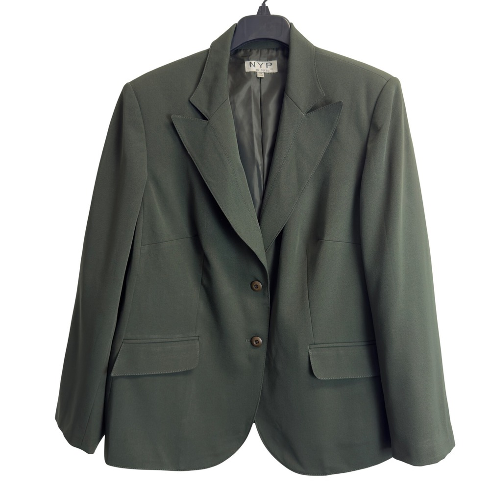 NYP Suits Olive Green Two Button Blazer Jacket Women Plus Size 18W Professional